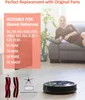 A woman is relaxing on a couch while a robot vacuum and its accessories are displayed on the floor. Produktbild-Vorschau