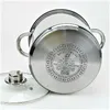 The bottom of a stainless steel pot with a glass lid next to it, against a white background. Anteprima dell’immagine prodotto