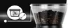A graphic overlay shows an icon of a container with coffee beans and an arrow indicating adjustability, next to a close-up of a coffee grinder hopper filled with coffee beans and a dial indicating grind settings. Produktbild-Vorschau