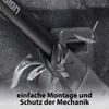 A close-up shot of a black tube with a strap attached to a gray plastic component, with text overlay. Produktbild-Vorschau