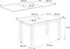 Diagrams showing the dimensions of an extendable table in its collapsed and extended states. Produktbild-Vorschau