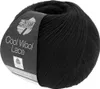 A ball of black wool yarn with a label. Produktbild-Vorschau