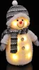 A decorative LED snowman with a hat and scarf, lit from within, against a black background. Produktbild-Vorschau