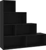 A black stepped shelving unit against a white background. Podgląd zdjęcia produktu