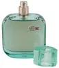 Eleganter Flakon von Lacoste Pour Elle in Meeresgrün, geöffnet mit glänzendem Sprühkopf und ikonischem Krokodil-Emblem auf Glas. Podgląd zdjęcia produktu