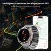 A smartwatch and a smartphone are displayed against a backdrop of a city skyline at night, with glowing lines representing GPS routes. Produktbild-Vorschau