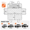 A diagram showing the dimensions of a car seat cover for dogs, along with illustrations of compatible vehicle types. Produktbild-Vorschau