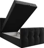 A black boxspring bed with its storage compartment open, showing the interior. Produktbild-Vorschau