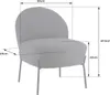 A diagram showing the dimensions of a beige bouclé armchair. Voir les images du produit