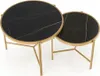 Two round nesting tables with black marble tops and gold metal legs, shown on a white background. Podgląd zdjęcia produktu