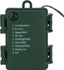 A close-up of a dark green battery box for Christmas lights, showing a list of 9 different light modes. Náhled obrázku produktu
