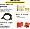 A collage of product components and their packaging for a carburetor synchronizer kit. Voir les images du produit