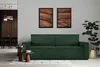 A dark green sofa is shown in a modern living room setting, with artwork on the wall and a plant in a gold pot. Produktbild-Vorschau
