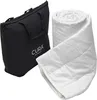 A rolled-up white weighted blanket and a black storage bag are shown against a white background. Produktbild-Vorschau