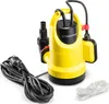 A yellow and black submersible pump with a power cord and rope, displayed on a white background. Produktbild-Vorschau