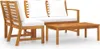 A wooden garden lounge set with white cushions and a coffee table, presented on a white background. Produktbild-Vorschau