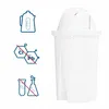A white water filter pitcher with water droplets on its surface, next to icons indicating its filtering capabilities. Produktbild-Vorschau