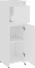 A white storage cabinet with one open drawer and one open door. Produktbild-Vorschau
