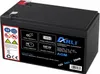 A black AGM battery with product information labels. Produktbild-Vorschau