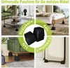 A collage showing furniture risers being used with a coffee table, bed, sofa, and refrigerator. Produktbild-Vorschau