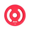 A red weight plate with cutouts for grip, set against a white background. Produktbild-Vorschau