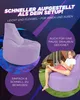 A collage showing a purple beanbag chair indoors and a young person sitting on a similar beanbag chair outdoors. Produktbild-Vorschau