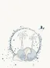 Illustration of Dumbo the elephant with palm trees and a stork carrying a baby. Produktbild-Vorschau