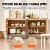 A wooden cabinet with doors open, displaying kitchenware and other items. Insets show close-ups of the tabletop and adjustable shelf. Anteprima dell’immagine prodotto