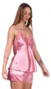 Damen Satin Nachtwäsche Pyjama Set Shorty mit Spitze; Produktbild-Vorschau 3
