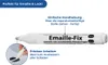 A white marker pen with text and diagrams explaining its use. Produktbild-Vorschau
