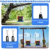 Collage showing different ways to hang a swing set, including from a tree and a wooden frame, with close-ups of the hanging mechanisms. Produktbild-Vorschau