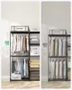 Two images showing closet organizers with clothes and folded items, with dimension indicators. Náhled obrázku produktu
