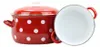 A red and white polka dot enamel pot with a lid is shown next to an open pot. Anteprima dell’immagine prodotto