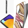 A collage of images showing a phone case with a marble design, a close-up of the phone's screen and camera, and a side view of the phone case. Produktbild-Vorschau