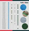 A table showing different sizes of tarpaulins with colored dots indicating availability or features, alongside product images and a brand logo. Produktbild-Vorschau