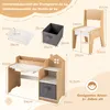 Diagram showing dimensions and specifications of a children's desk and chair set. Produktbild-Vorschau