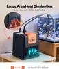 A VEVOR aquarium chiller is shown next to a fish tank, with arrows indicating heat dissipation. Produktbild-Vorschau