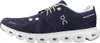A side view of a single blue and white running shoe against a white background. Voir les images du produit