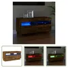 A TV stand with LED lights in different colors, shown in a room setting and in separate views. Produktbild-Vorschau