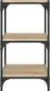A three-tier shelf unit with a metal frame and wooden shelves, presented against a white background. Náhled obrázku produktu