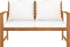 A wooden garden bench with white cushions, presented against a white background. Produktbild-Vorschau