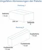 Diagrams showing approximate package dimensions for two different packing configurations. Produktbild-Vorschau