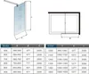 Diagrams and tables showing dimensions for shower enclosures. Produktbild-Vorschau