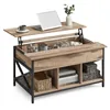 A lift-top coffee table with storage, shown with the top lifted to reveal the interior storage compartment. A laptop, cup, and vase are on the lifted top. Produktbild-Vorschau