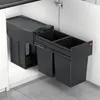 A black trash sorting system with two bins is pulled out from a cabinet. Voir les images du produit