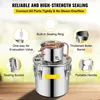 A stainless steel distiller with various parts highlighted with callouts and text. Náhľad obrázku produktu