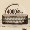 A mechanical keyboard with a traditional Chinese landscape theme, set against a backdrop of mountains and water, with a battery indicator graphic. Produktbild-Vorschau