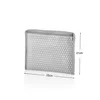 A gray polka dot pouch with dimensions indicated. Voir les images du produit