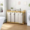 A laundry room with a multi-compartment laundry basket, a washing machine, and a bathtub. Anteprima dell’immagine prodotto
