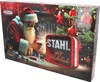 A Christmas advent calendar box featuring Santa Claus and tools, with the text 'STAHL statt Schokolade' (Steel instead of Chocolate). Produktbild-Vorschau